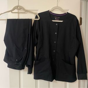 Healing Hands Purple Label - Black Matching Scrub Set -Top+Bottoms (XL)